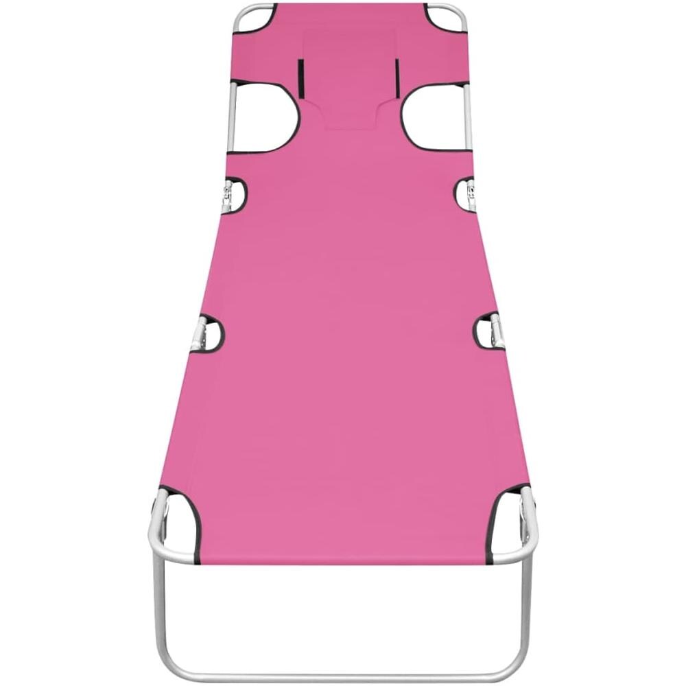 Lettino Prendisole Pieghevole con Poggiatesta Acciaio Magenta - Foto 2