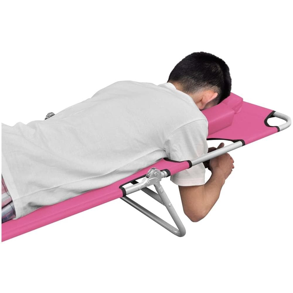 Lettino Prendisole Pieghevole con Poggiatesta Acciaio Magenta - Foto 3