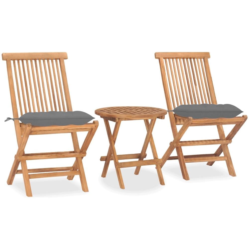Set da Pranzo Giardino Pieghevole 3 pz Cuscino Massello di Teak - Foto 1