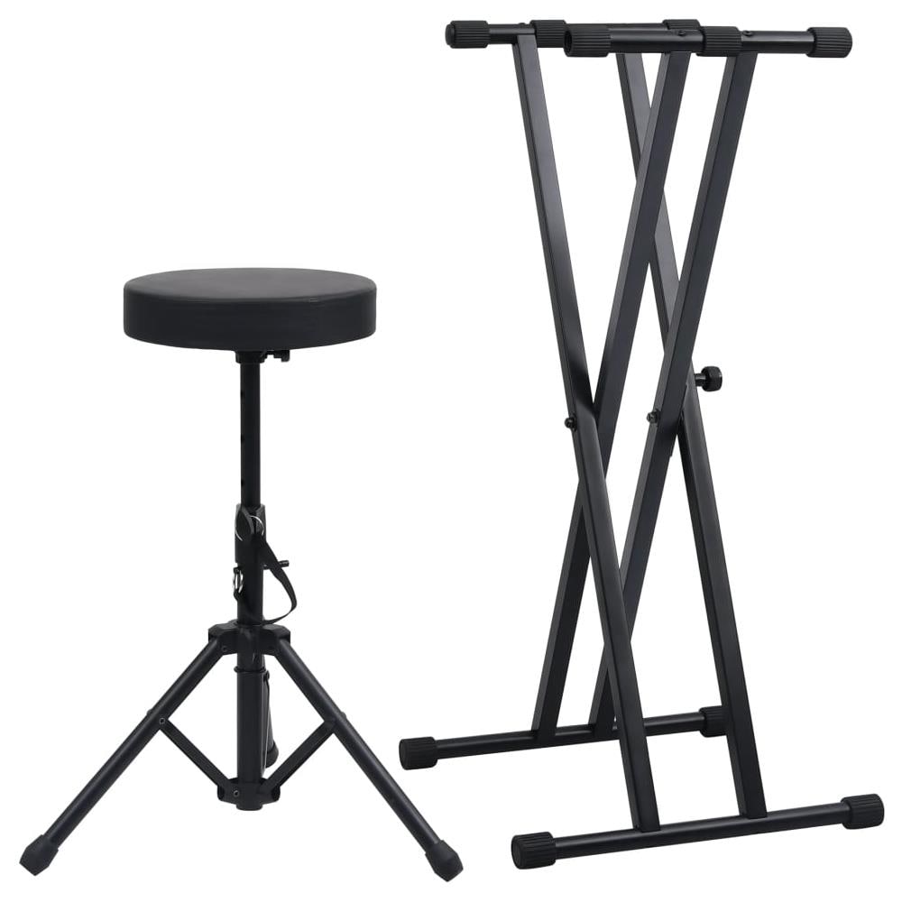 Set Supporto per Tastiera a Doppia Staffa con Sgabello Nero - Foto 1