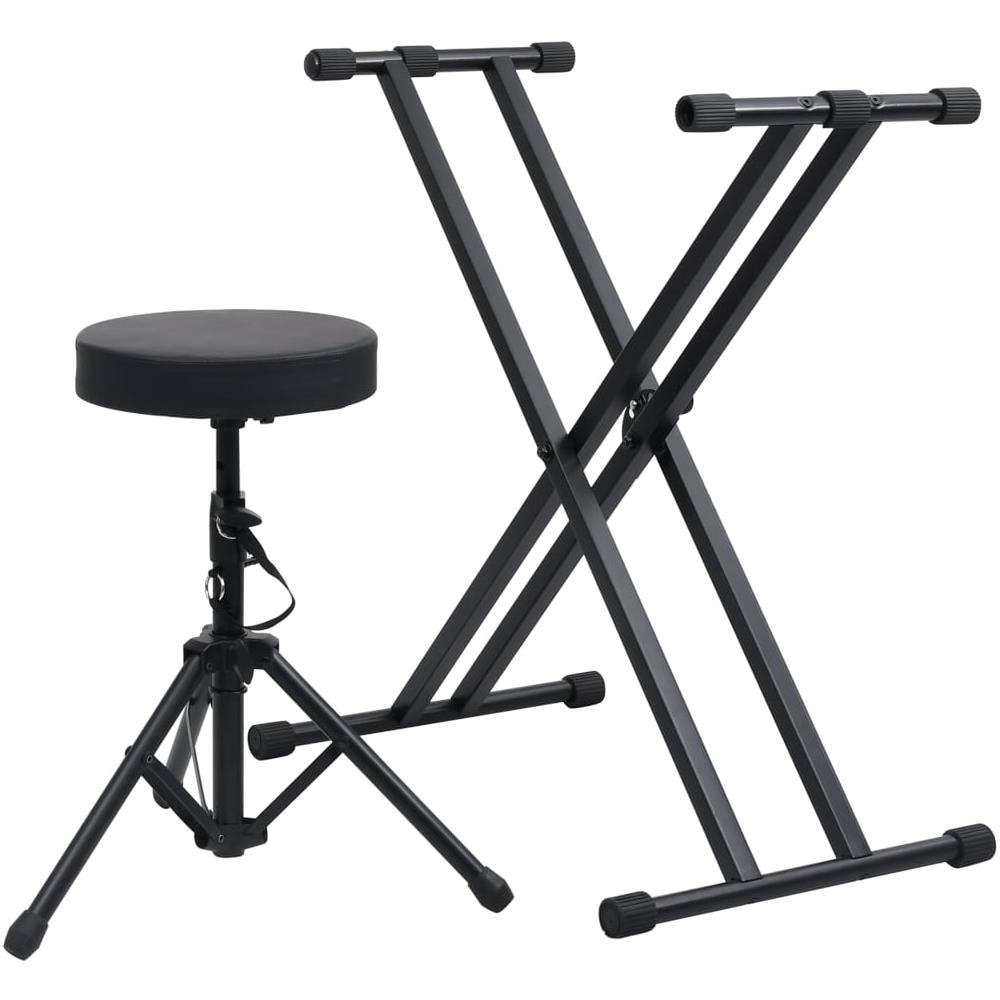 Set Supporto per Tastiera a Doppia Staffa con Sgabello Nero - Foto 2