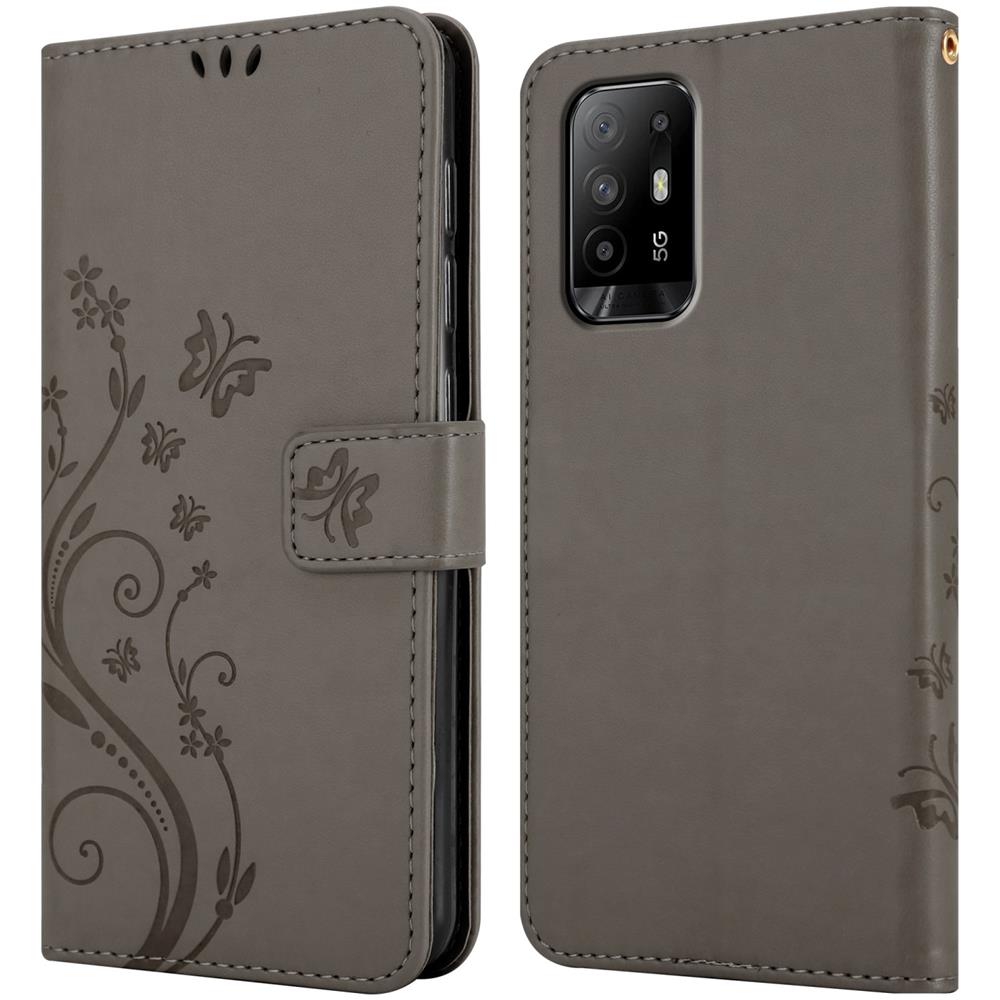 Custodia Compatibile Con Oppo A94 5g In Grigio Fiore - Coperchio Protettivo In Design Floreale Con Chiusura Magnetica, Funzione Stand E Slot Per Carte - Foto 7