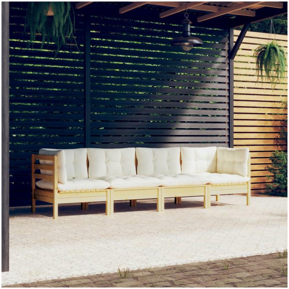 Set Divani Da Giardino 4 Pz Con Cuscini Crema In Massello Di Pino - Foto 1