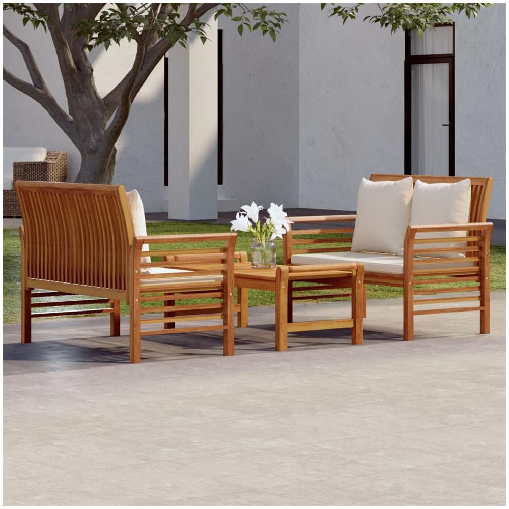 Set Divani Da Giardino 3pz Con Cuscini In Legno Massello Acacia - Foto 1