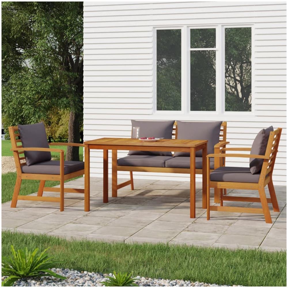 Set Da Pranzo Giardino 4pz Con Cuscini Legno Massello Di Acacia - Foto 1
