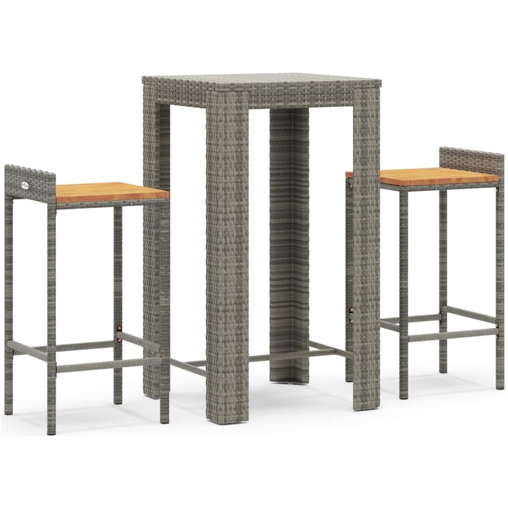 Set Bar Giardino 3pz Grigio Polyrattan E Legno Massello Acacia - Foto 2