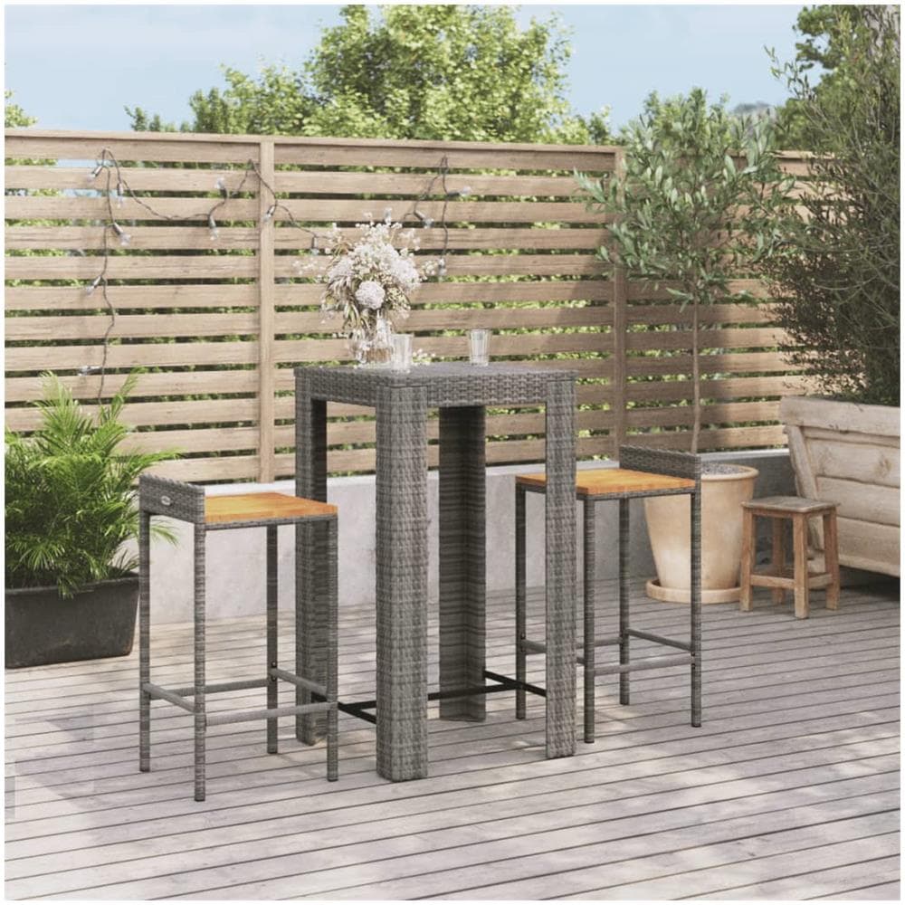 Set Bar Giardino 3pz Grigio Polyrattan E Legno Massello Acacia - Foto 1