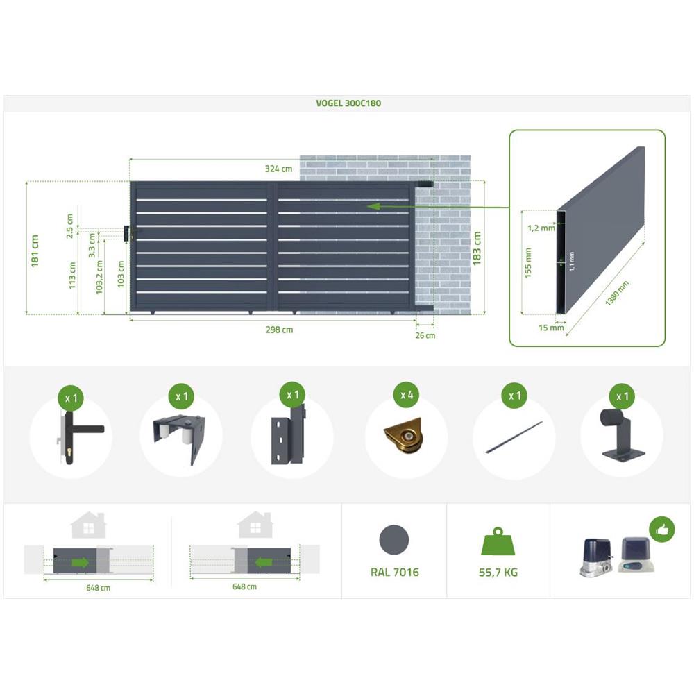 Cancello Scorrevole In Alluminio 3m Vogel 300c180 - Foto 7