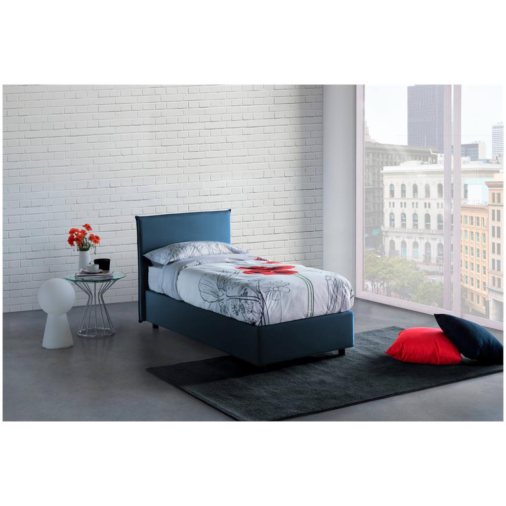 Letto Matrimoniale Brenda, Letto Contenitore Con Rivestimento In Tessuto, 100% Made In Italy, Apertura Frontale, Con Materasso Cm 160x200 Incluso, Blu - Foto 1