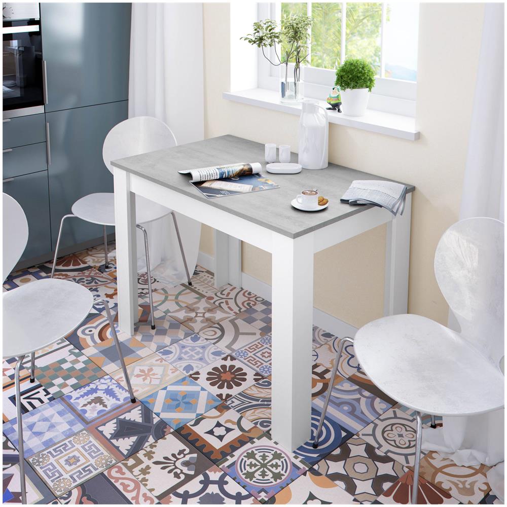 Tavolo Fisso Lowell, Tavolo Per Sala Pranzo, Tavolo Consolle Moderno Per Salotto O Cucina, 109x67x78 Cm, Bianco E Cemento - Foto 1