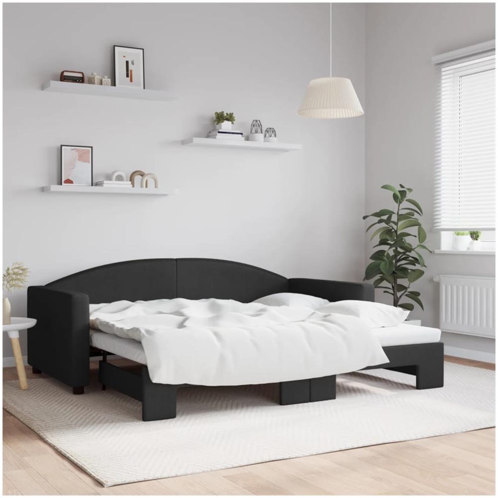 Divano Letto Con Letto Estraibile Nero 90x190 Cm In Tessuto - Foto 1