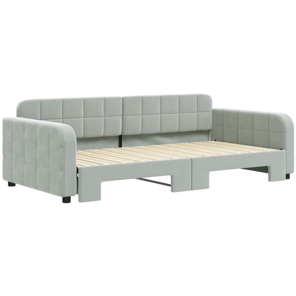 Divano Letto Con Letto Estraibile Grigio Chiaro 100x200 Velluto - Foto 3