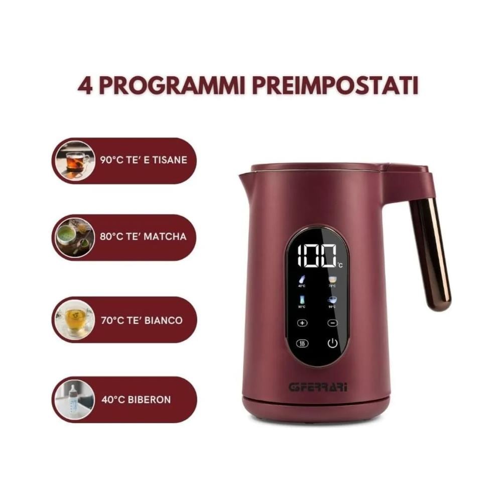 Bollitore Elettrico Tisaniere Tech G1020502 Capacità 1.7 L Potenza 2200 W Colore Bordeaux - Foto 2