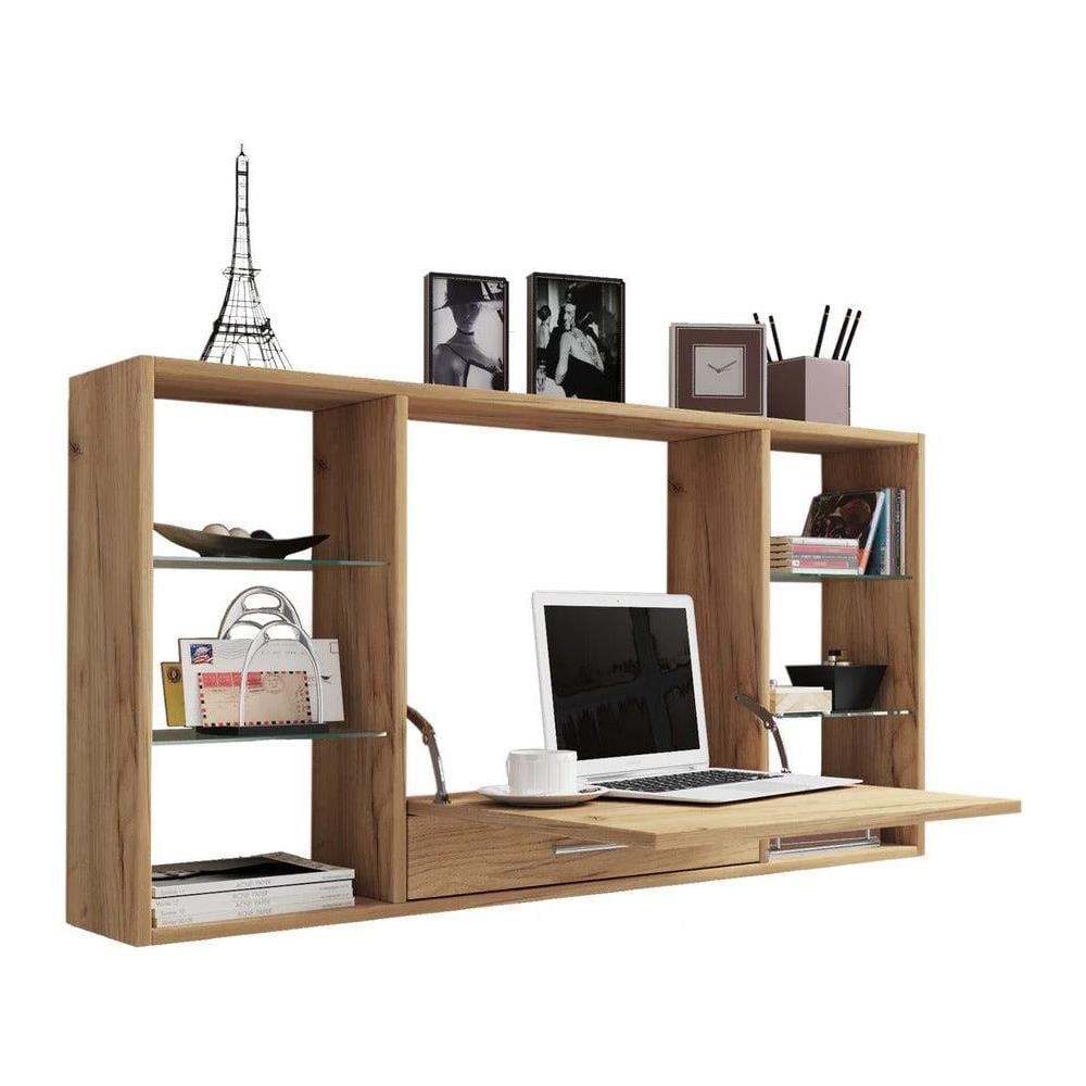 Scrivania da Parete H. 60 cm x L. 115 cm x P. 20 cm Quercia /miele - Foto 2