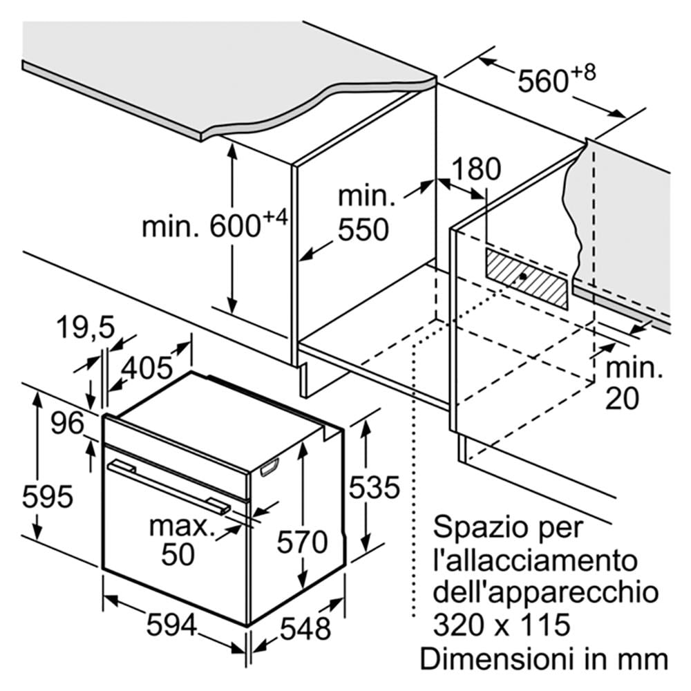 Forno Elettrico da Incasso HB537A0S0 Capacità 71 L Multifunzione Ventilato Potenza 3600 W Colore Nero - Foto 3