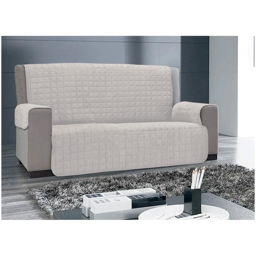 Copridivano Copripoltrona Trapuntato Antimacchia Tinta Unita Willy Grigio Chiaro 2 Posti Grigio Chiaro - Foto 1