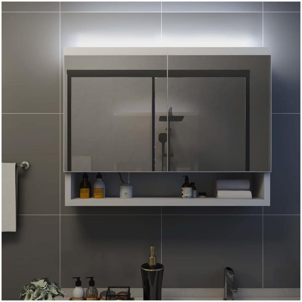 Armadietto a Specchio con LED Bianco 80x15x60 cm in MDF - Foto 2