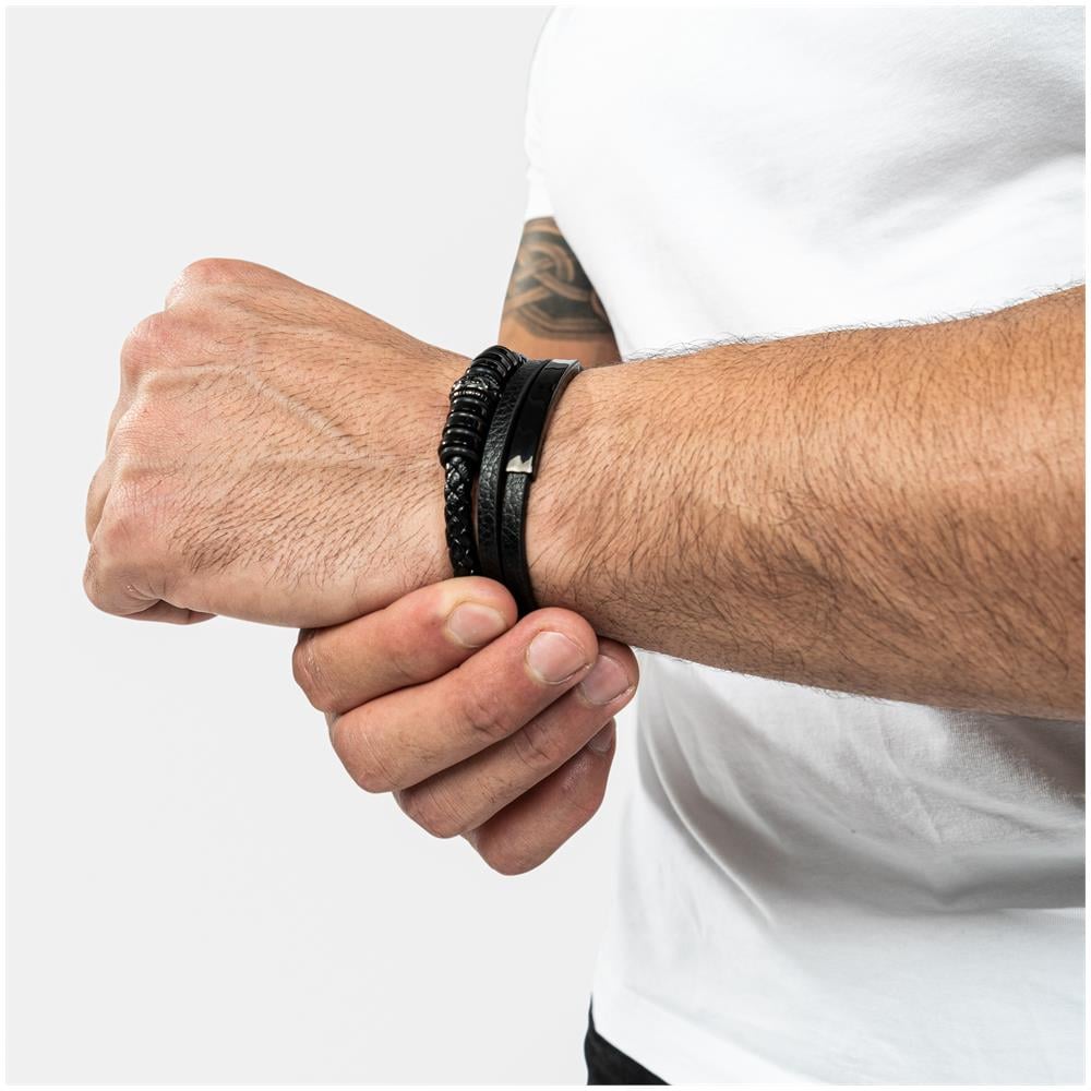 Bracciale in Pelle per Uomo, ""Shine"", 20cm, Nero - Foto 6