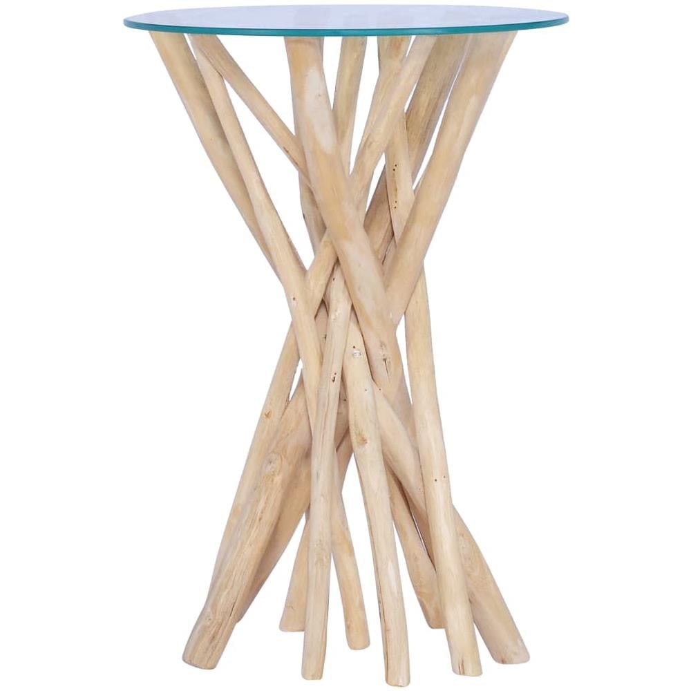 Tavolino Da Caff Ripiano In Vetro 35x35x50 Cm In Legno Di Teak - Foto 7