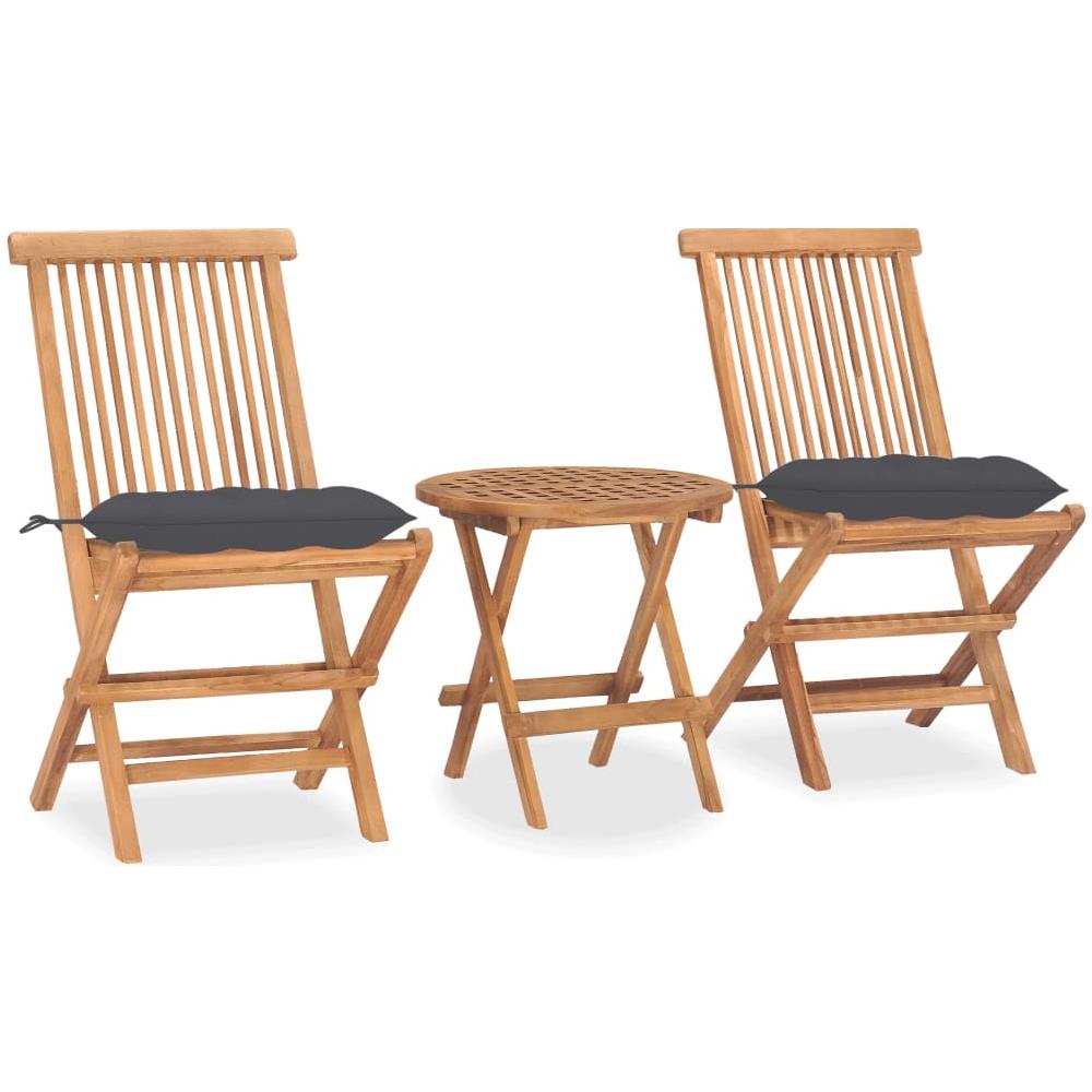 Set da Pranzo Giardino Pieghevole 3 pz Cuscino Massello di Teak - Foto 1