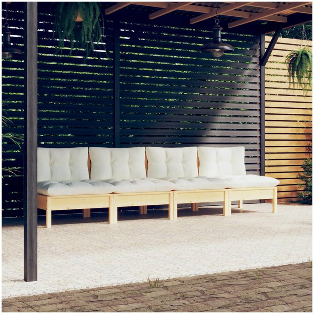 Divano Da Giardino A 4 Posti Con Cuscini Crema Massello Di Pino - Foto 1