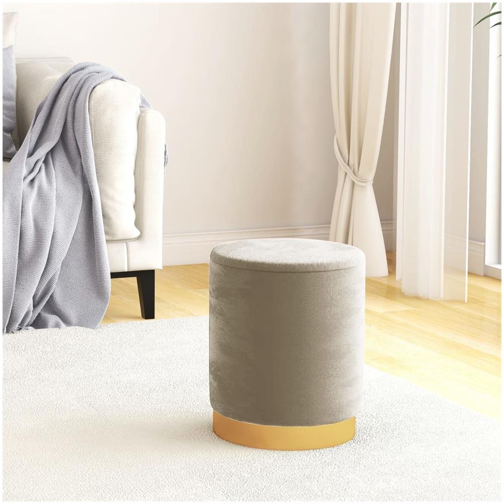 Sgabello Rotondo Con Contenitore Grigio Scuro In Velluto - Foto 1