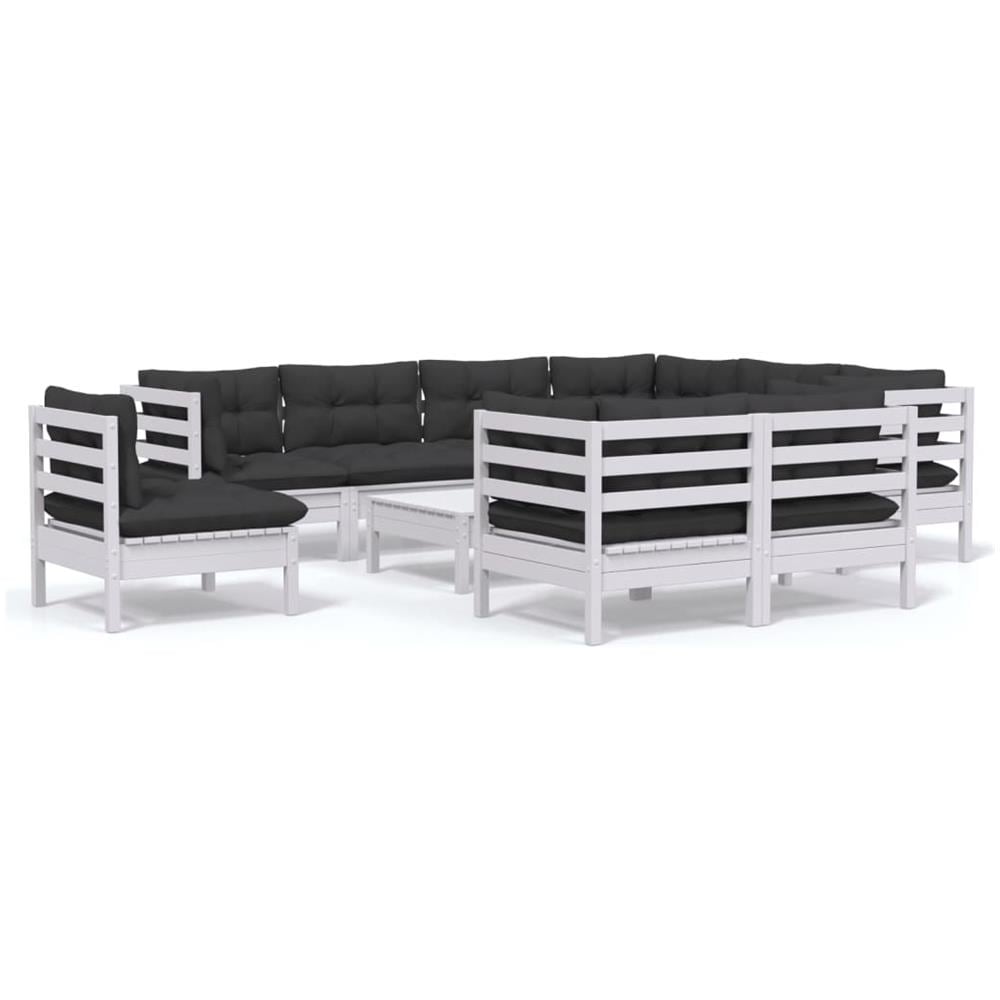Set Divani Da Giardino 10 Pz Con Cuscini Bianchi Legno Di Pino - Foto 2
