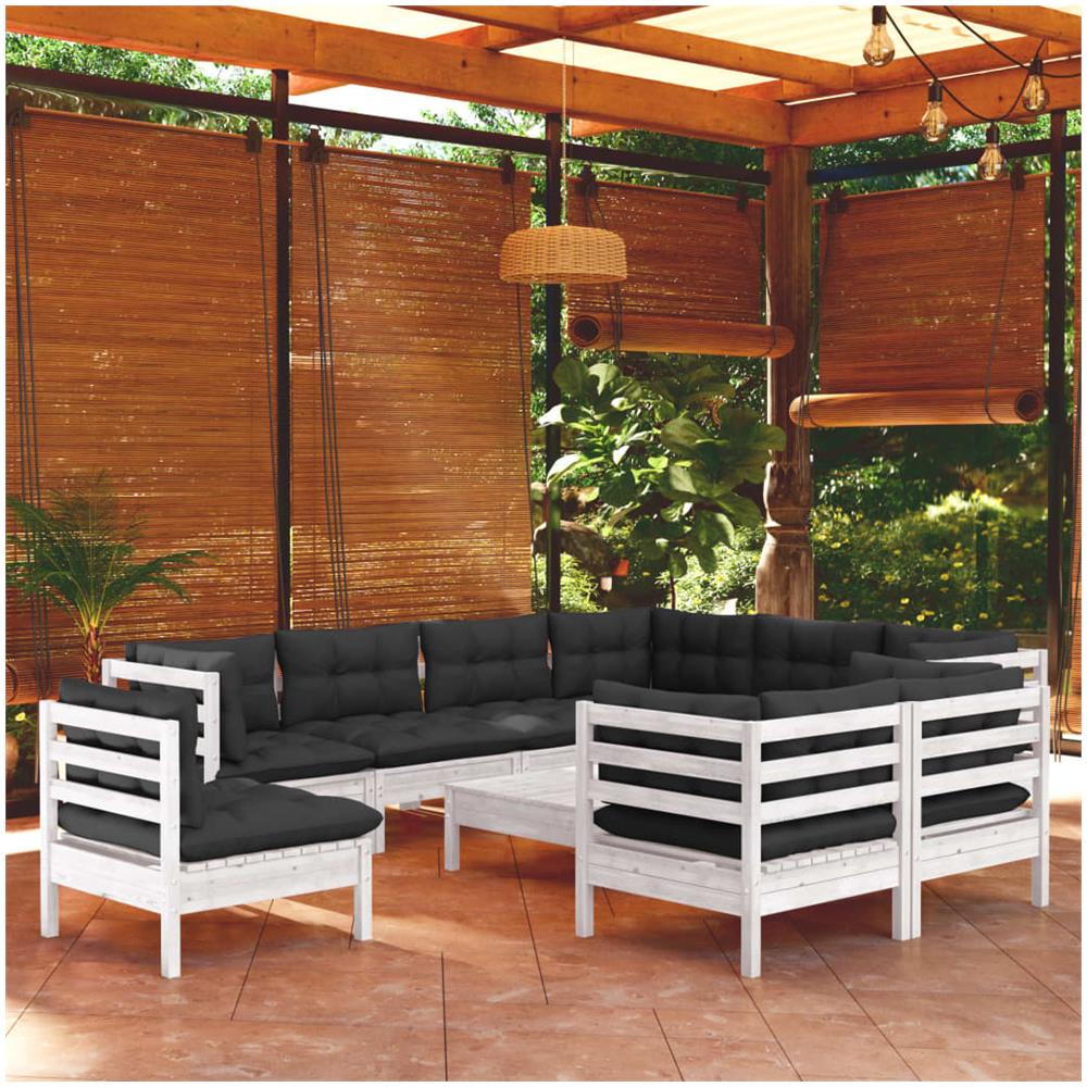 Set Divani Da Giardino 10 Pz Con Cuscini Bianchi Legno Di Pino - Foto 1