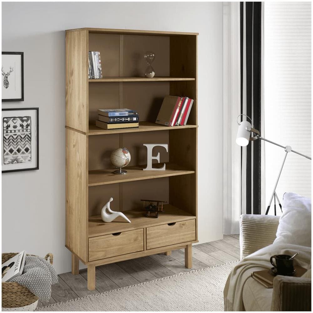 Libreria Con 2 Cassetti Marrone In Legno Massello Di Pino - Foto 1