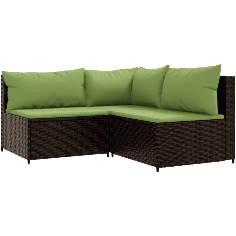 Set Mobili da Giardino 3 pz con Cuscini in Polyrattan Marrone - Foto 2