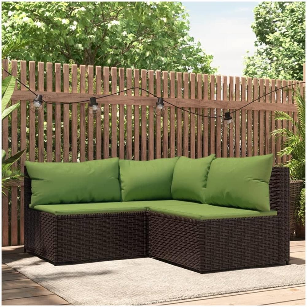 Set Mobili da Giardino 3 pz con Cuscini in Polyrattan Marrone - Foto 1