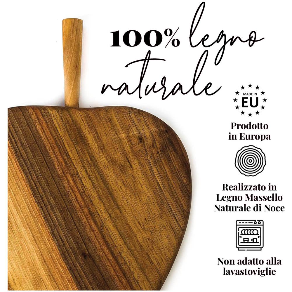 Tagliere In Legno A Forma Di Mela Fatto A Mano In Legno Di Noce Scuro Massiccio - Foto 1