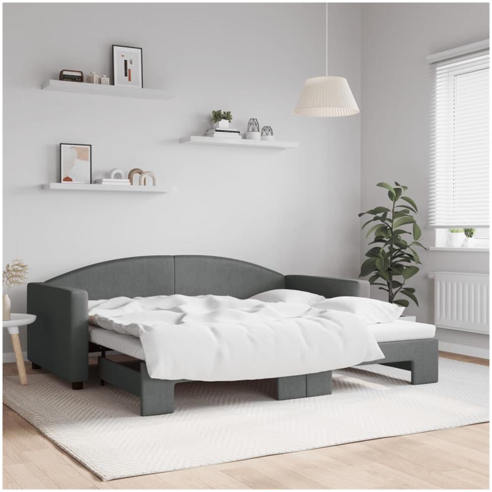 Divano Letto Con Letto Estraibile Grigio Scuro 90x190cm Tessuto - Foto 1