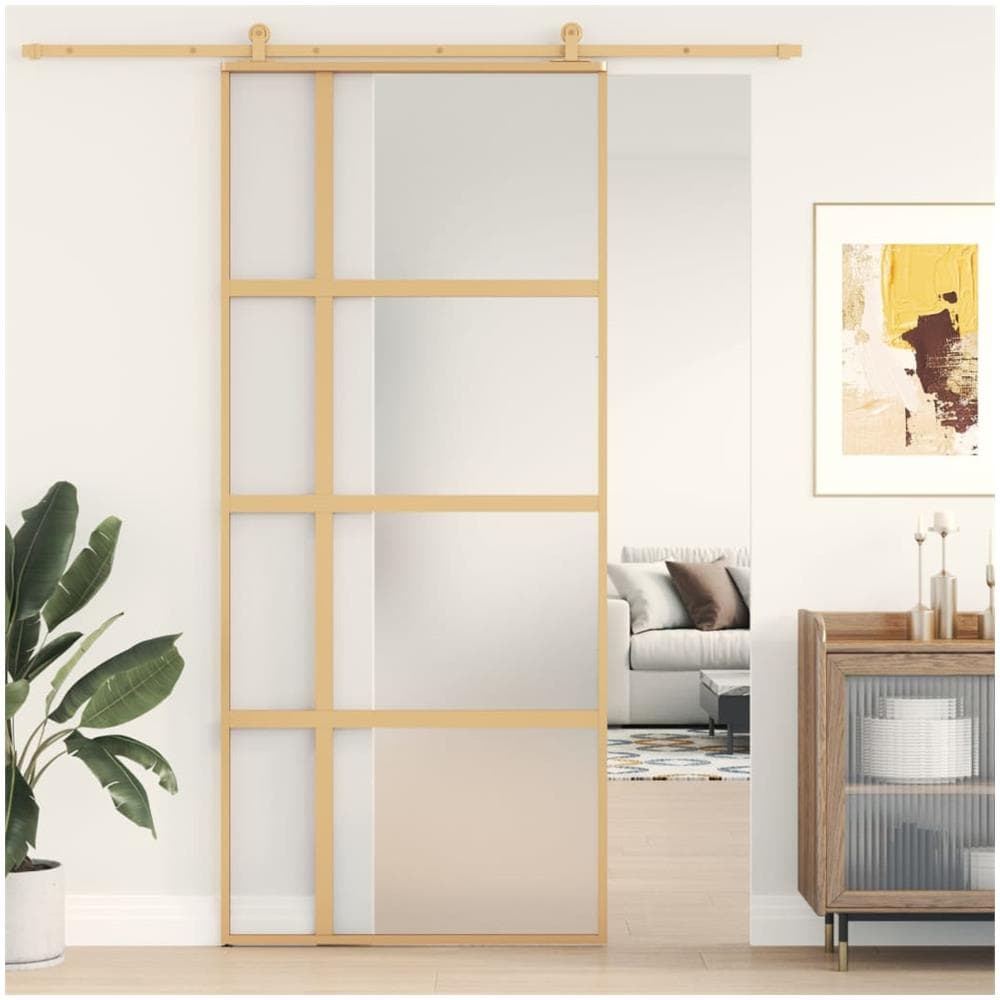 Porta Scorrevole Dorata 90x205 Vetro Smerigliato Esg Alluminio - Foto 1