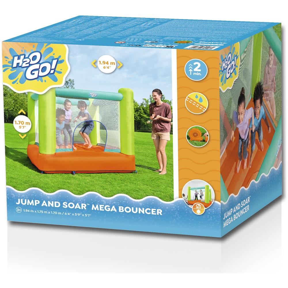 Bouncer salta e vola - mis. 194x175x170 cm - portata max 113 kg (3 bambini) - il kit include: 1 gonfiatore, 8 picchetti perl 'ancoraggio al terreno, kit di riparazione, sacca per il trasporto - Foto 26