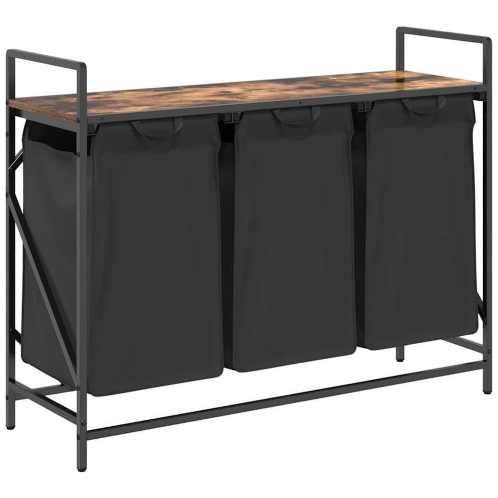 Cesto Portabiancheria 3 Scomparti con Ripiano Rovere Fumo - Foto 1