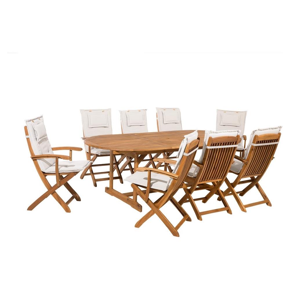 Set Da Giardino In Legno 8 Posti Con Cuscini Beige Maui - Foto 1