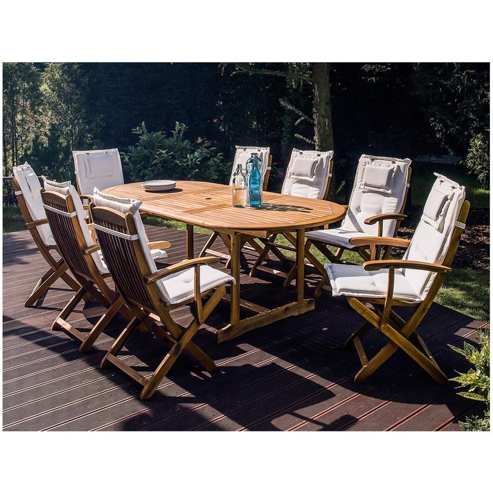 Set Da Giardino In Legno 8 Posti Con Cuscini Beige Maui - Foto 2