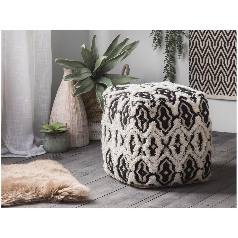 Pouf In Tessuto Bianco / nero 45 X 45 Cm Orai - Foto 1