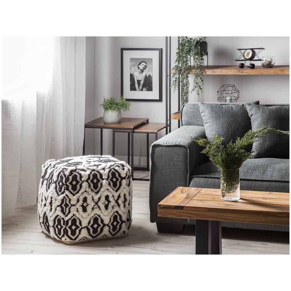 Pouf In Tessuto Bianco / nero 45 X 45 Cm Orai - Foto 2