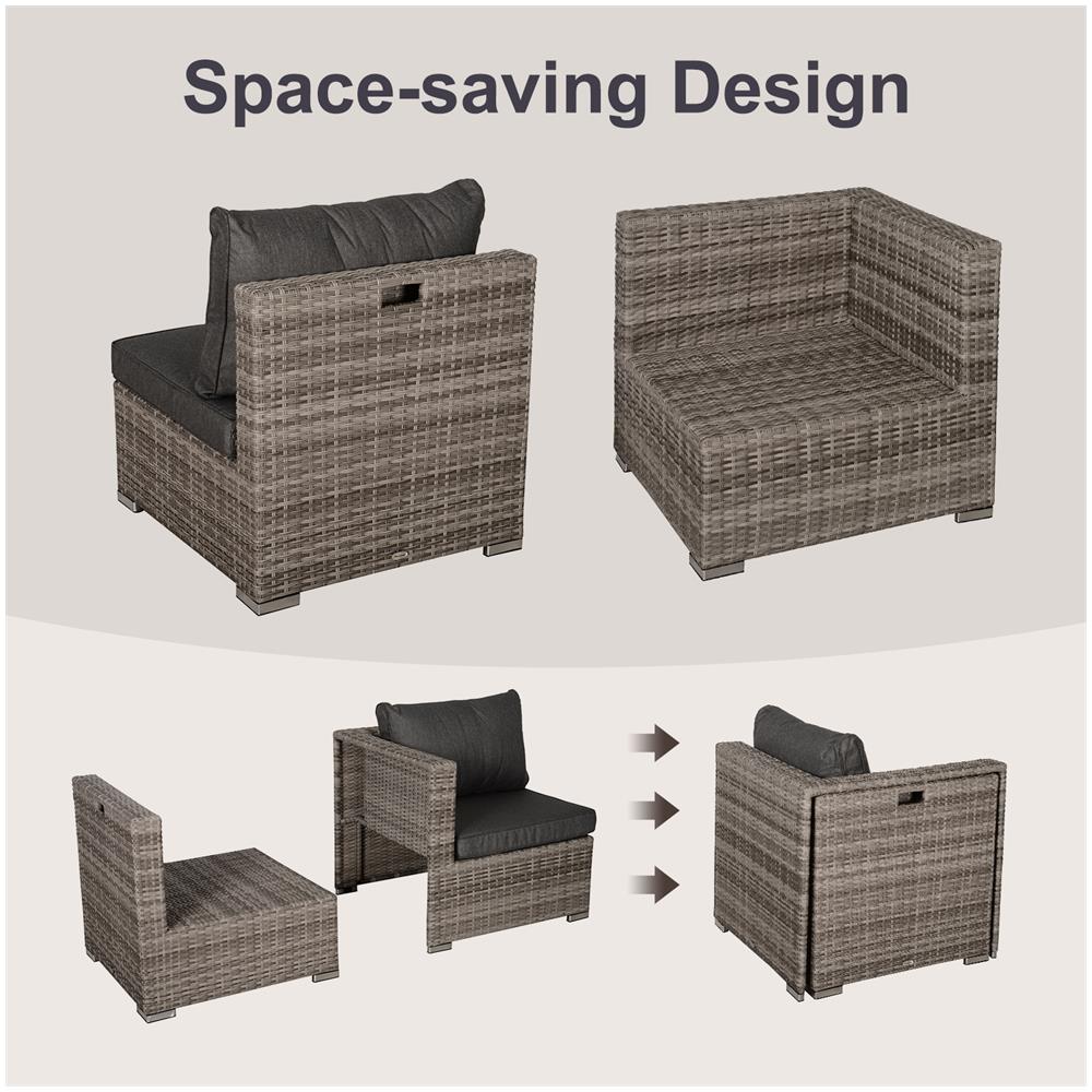 Set 8 Pezzi Divano Da Esterno Con Tavolino In Pe Rattan Con Struttura In Alluminio Salvaspazio Grigio - Foto 3