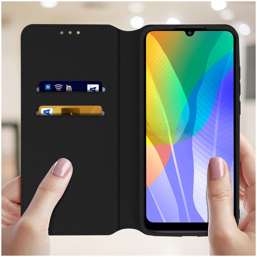 Custodia Per Huawei Y6p Portacarte Supporto Copertina Magnetica Nera - Foto 2