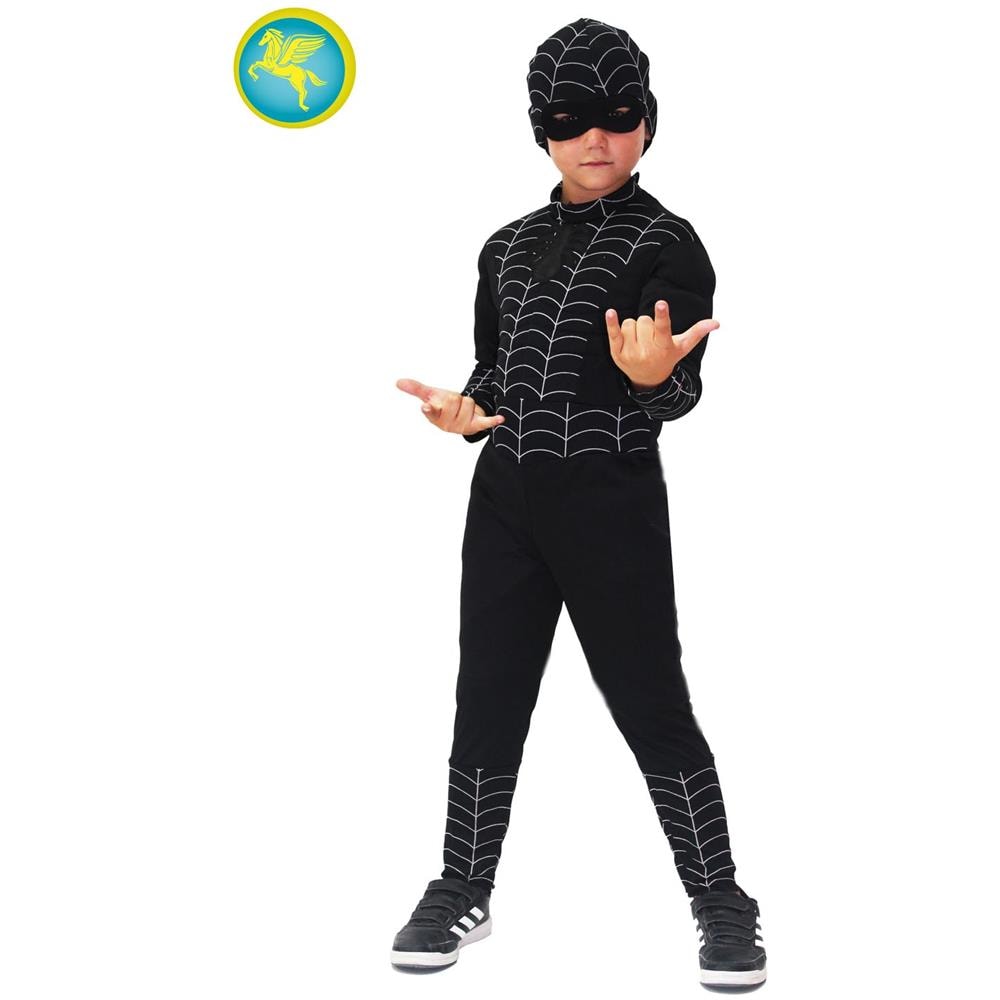 Costume Carnevale Ragno Nero Con Muscoli Taglia 3/4 Anni Vestito Bambino Pegasus - Foto 1