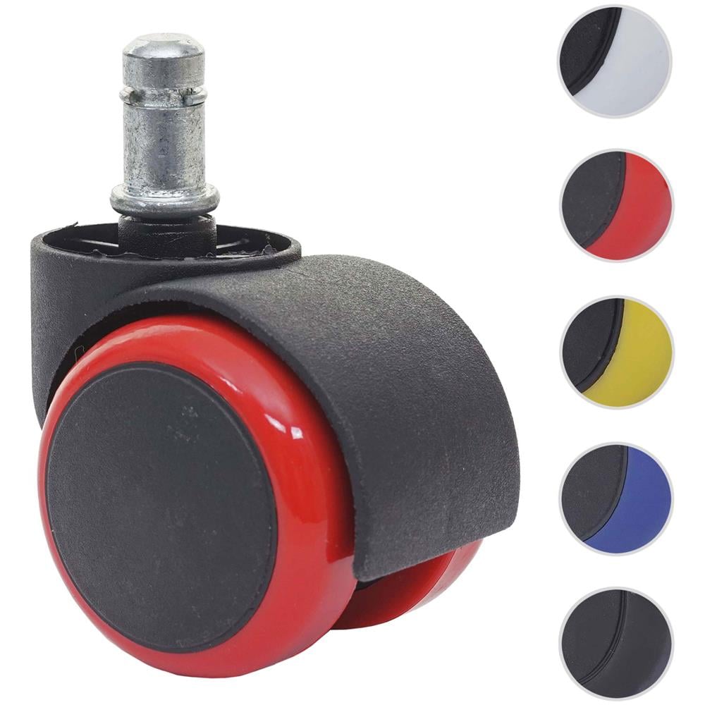 Set 5x ruote per sedie poltrone girevoli 50mm HHG-569 plastica poliuretano grigio nero