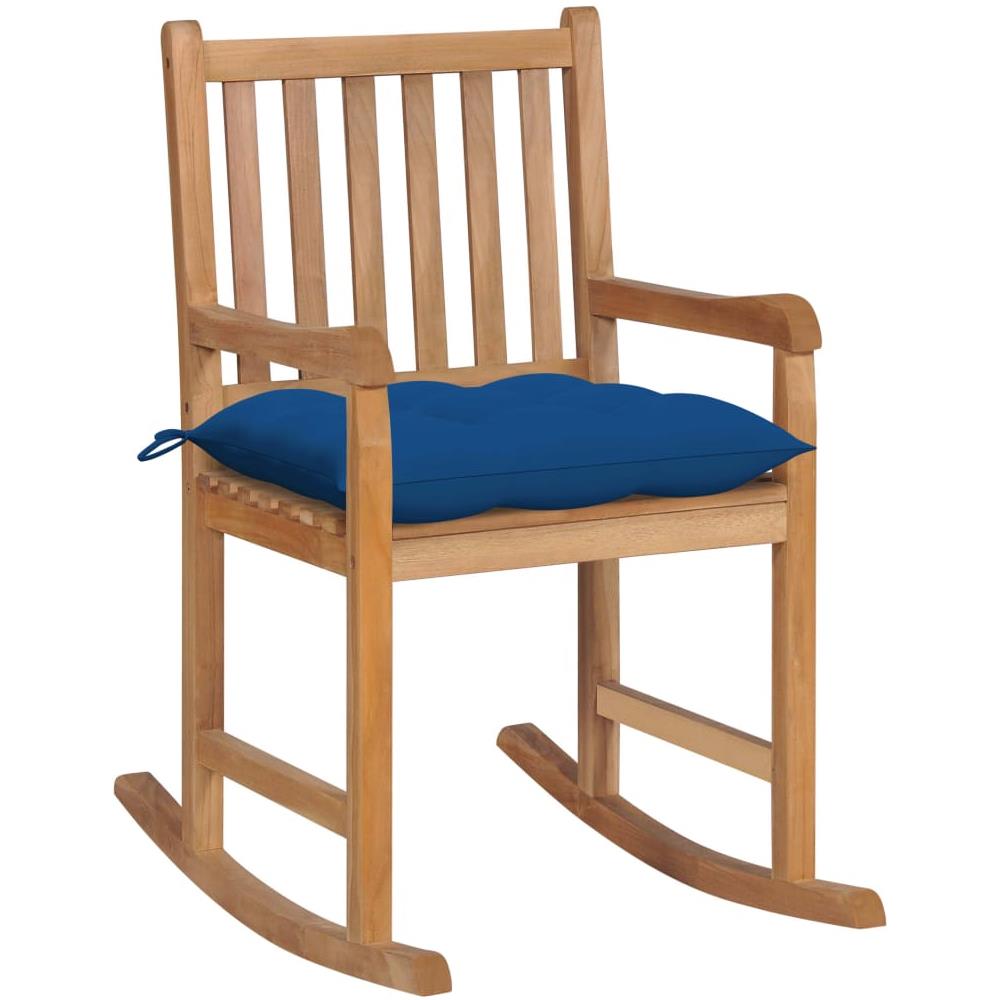 Sedia A Dondolo Con Cuscino Blu In Massello Di Teak - Foto 1