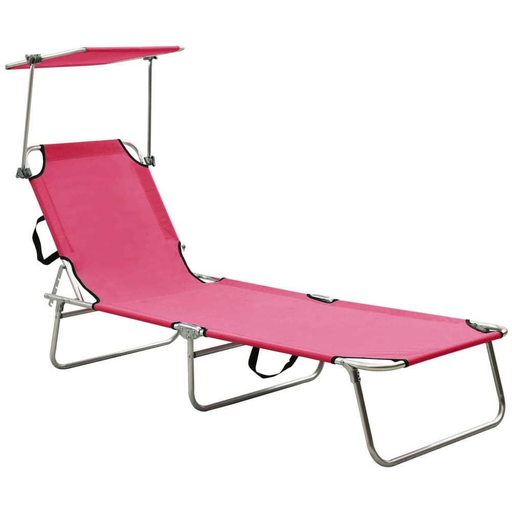 Lettino Pieghevole con Baldacchino in Acciaio Rosa Magenta - Foto 1