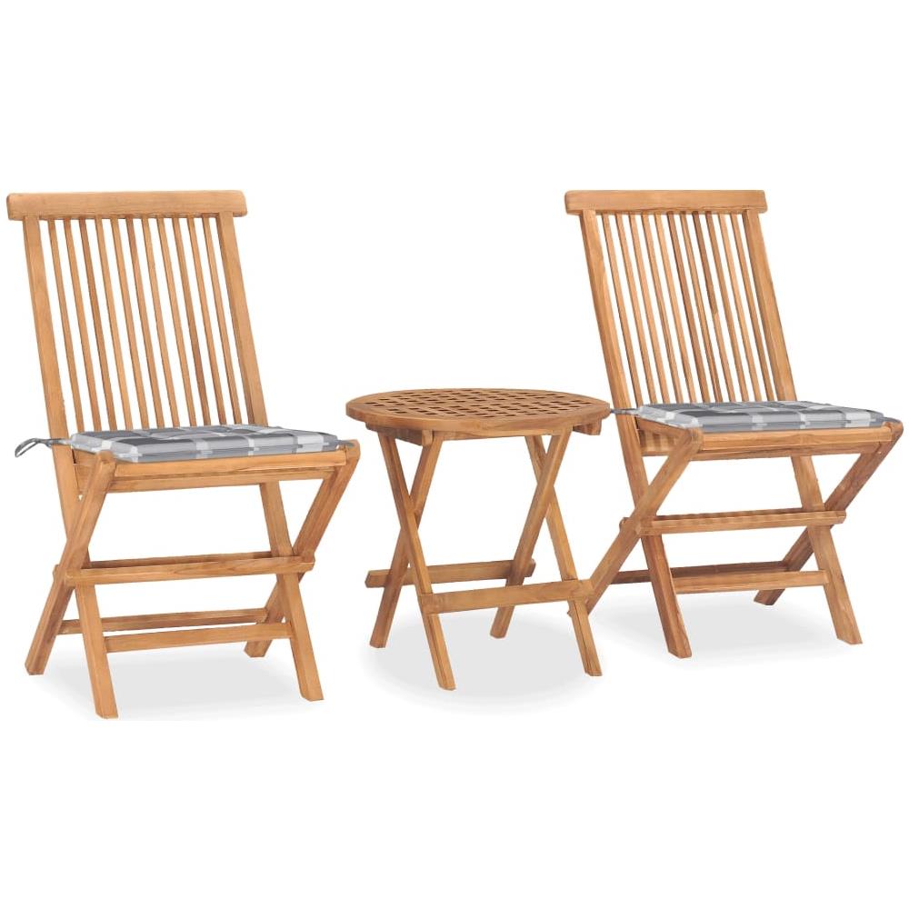 Set da Pranzo Giardino Pieghevole 3 pz Cuscino Massello di Teak - Foto 1