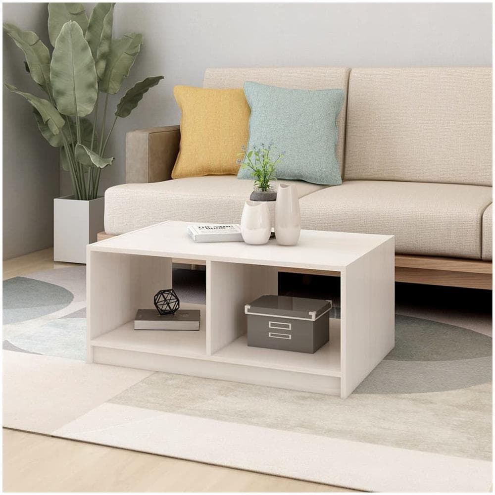 Tavolino Da Salotto Bianco 75x50x33,5 Cm Legno Massello Di Pino - Foto 3