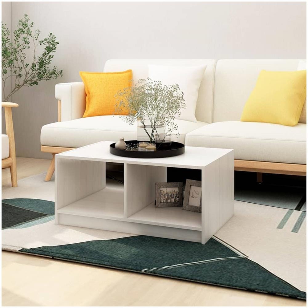 Tavolino Da Salotto Bianco 75x50x33,5 Cm Legno Massello Di Pino - Foto 1