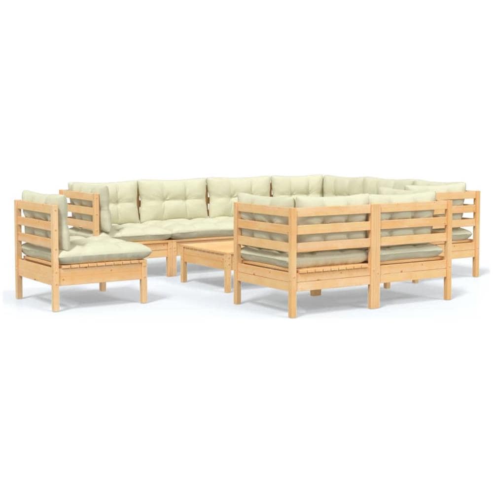 Set Divani Da Giardino 10 Pz Con Cuscini Crema Massello Di Pino - Foto 2